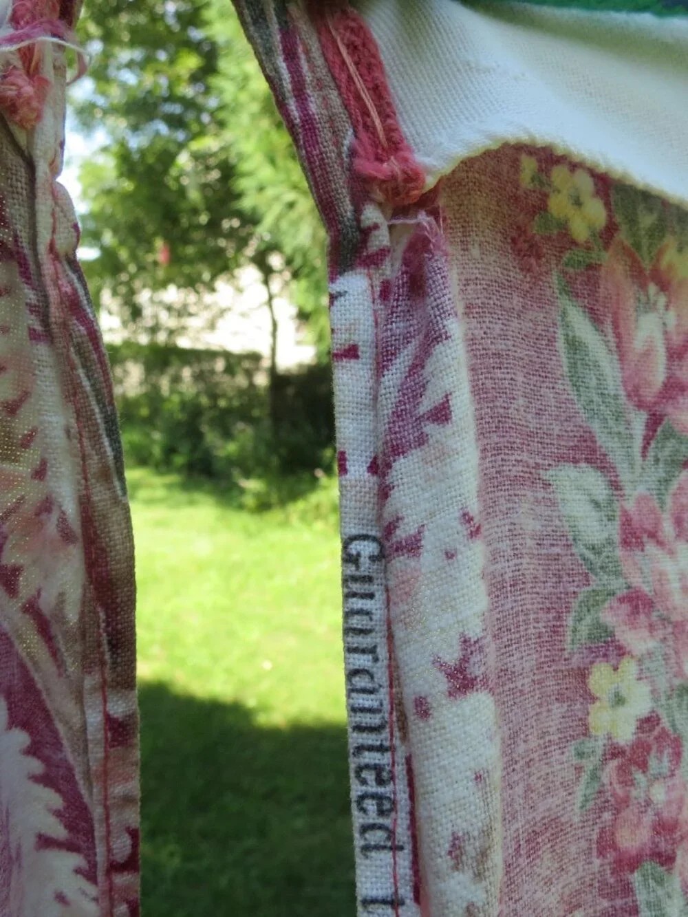 VINTAGE (4) PANEL CURTAINS Roses Fern STRIPES Vat Print Fabric Midcentury 87